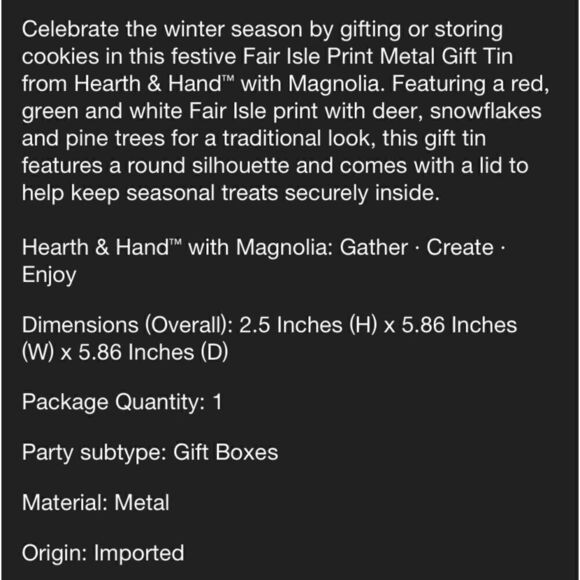 Hearth & Hand Magnolia Fair Isle Reindeer and Pine Tree Small Tin Container - Picture 4 of 6